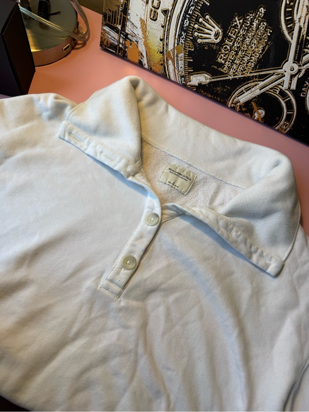 Abercrombie & Fitch Cream Fleece cropped Pullover